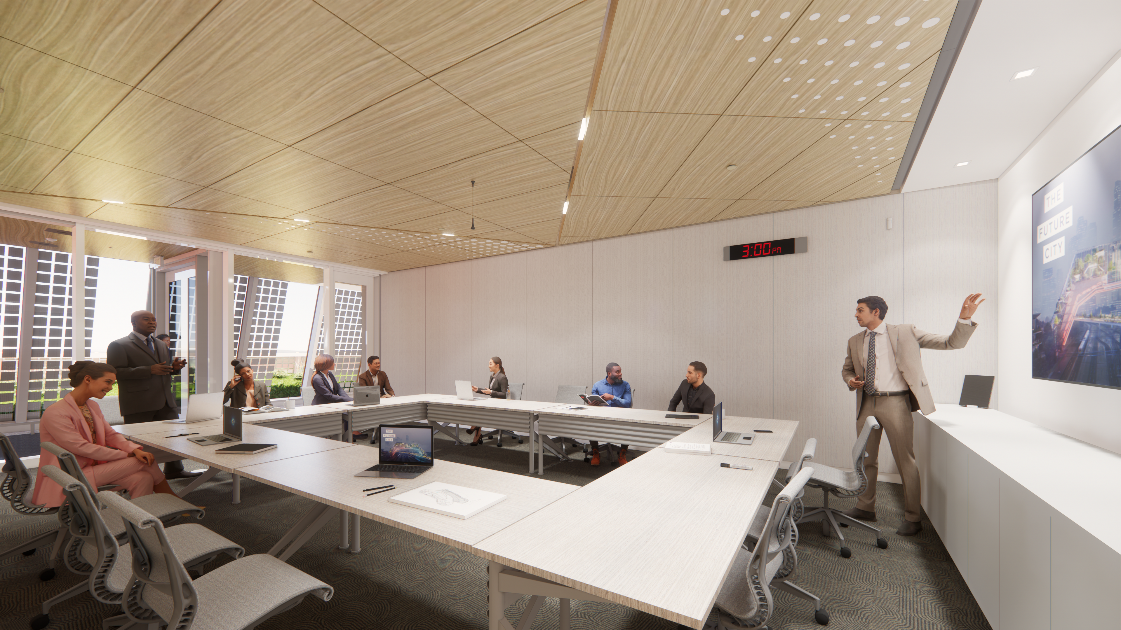aerial rendering of a conference room
